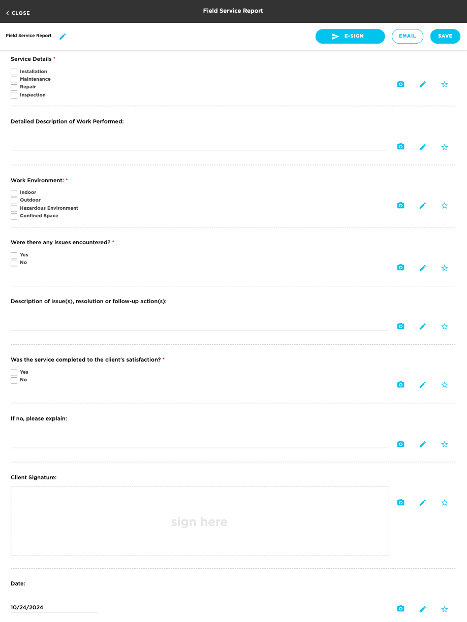 Field Service Report and Service Details