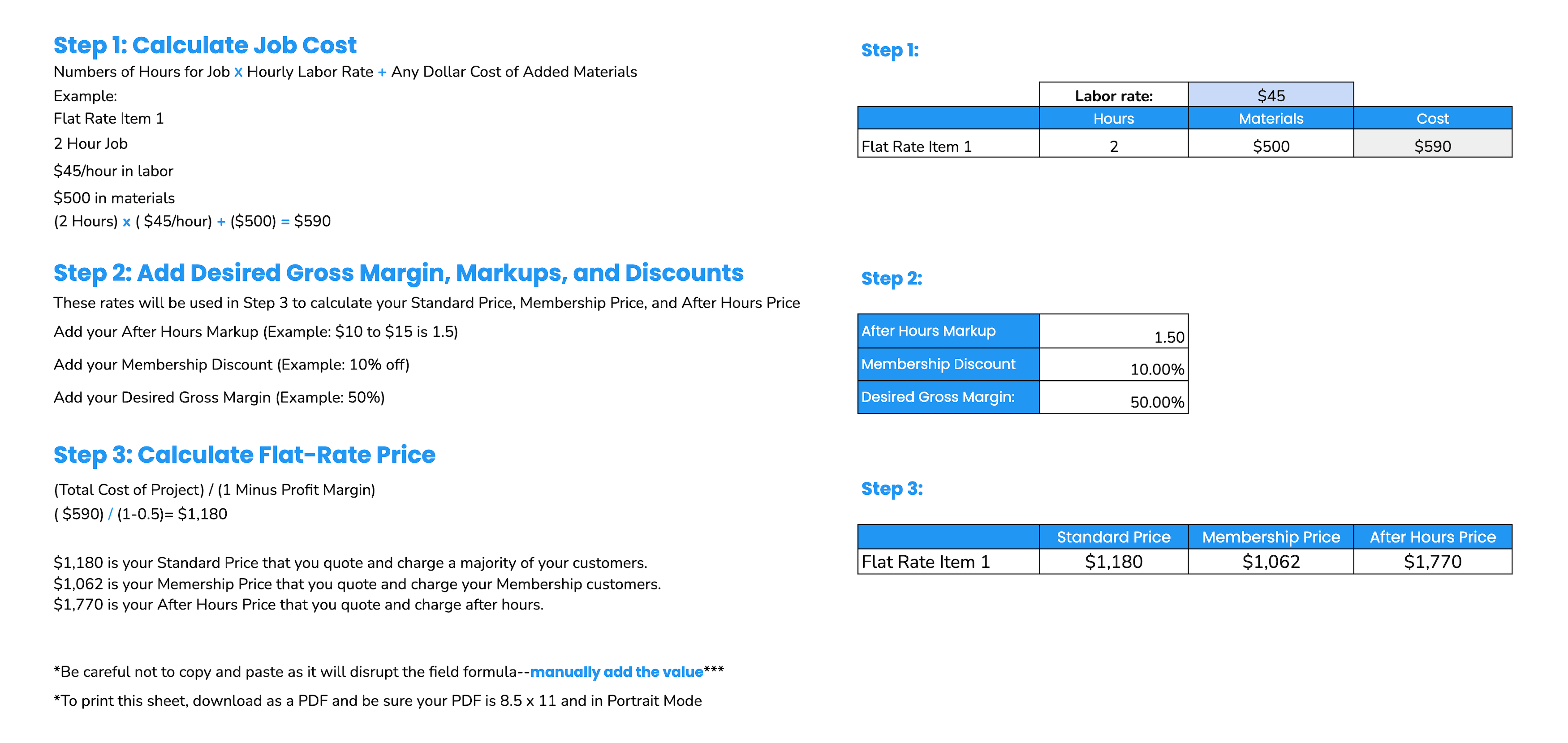 Flat-Rate Pricing Calculator template