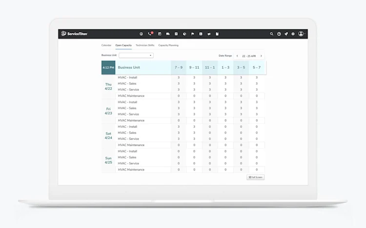 Dispatching and logistics with ServiceTitan's HVAC software: Open Capacity