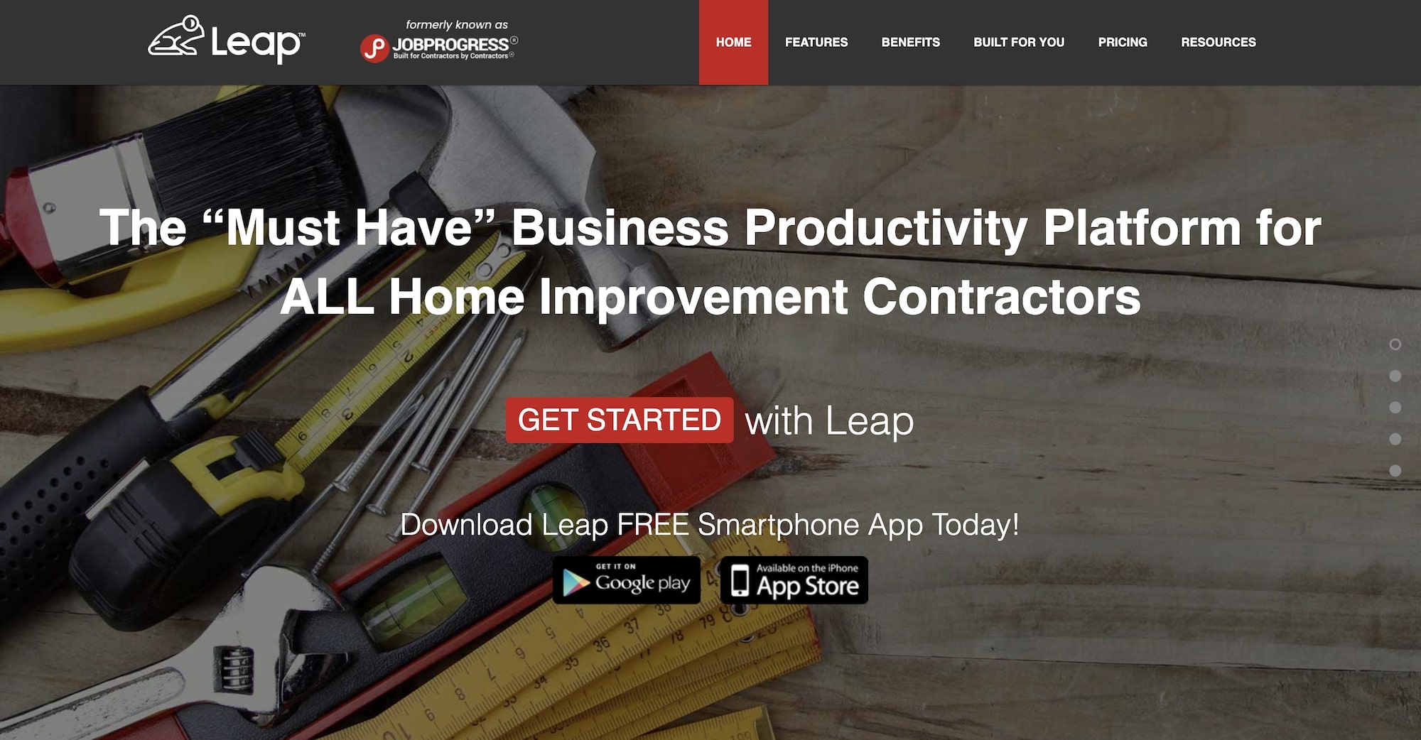 Leap homepage: Business Productivity Platform for all home improvement contractors