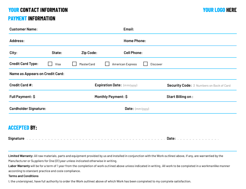 Free Electrical Work Order Template from ServiceTitan: Payment Information