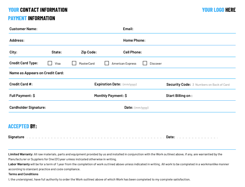 Free Electrical Work Order Template from ServiceTitan: Payment Information