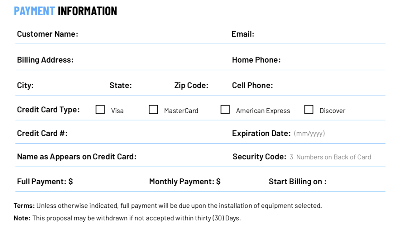 ServiceTitan's Payment Information template page