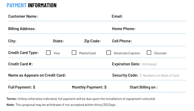 ServiceTitan's Payment Information template page