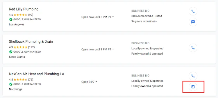 NexGen Google Local Services Ads: Calendar Booking Option