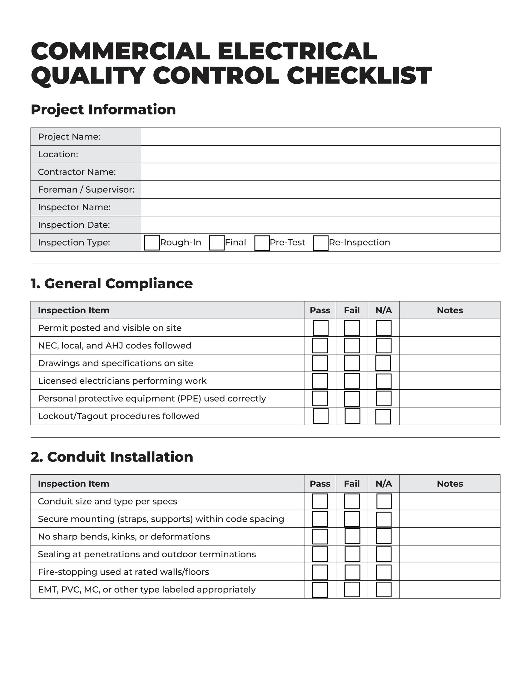 Commercial Electrical Quality Control Checklist: Page 1 of 4