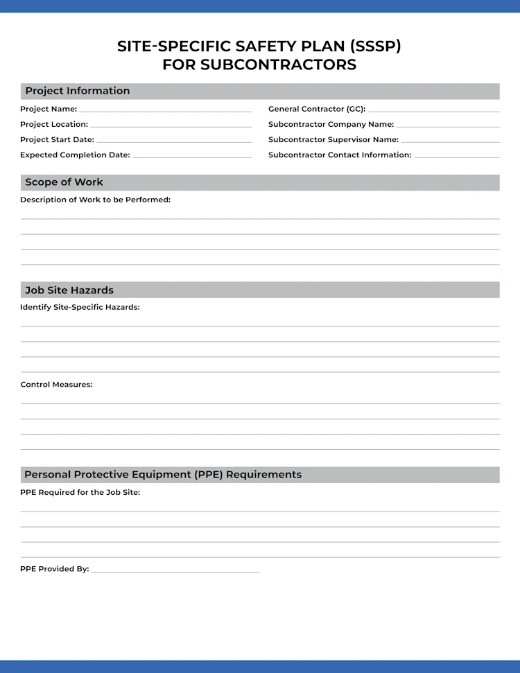 Site-Specific Safety Plan for Subcontractors: Page 1 of 5
