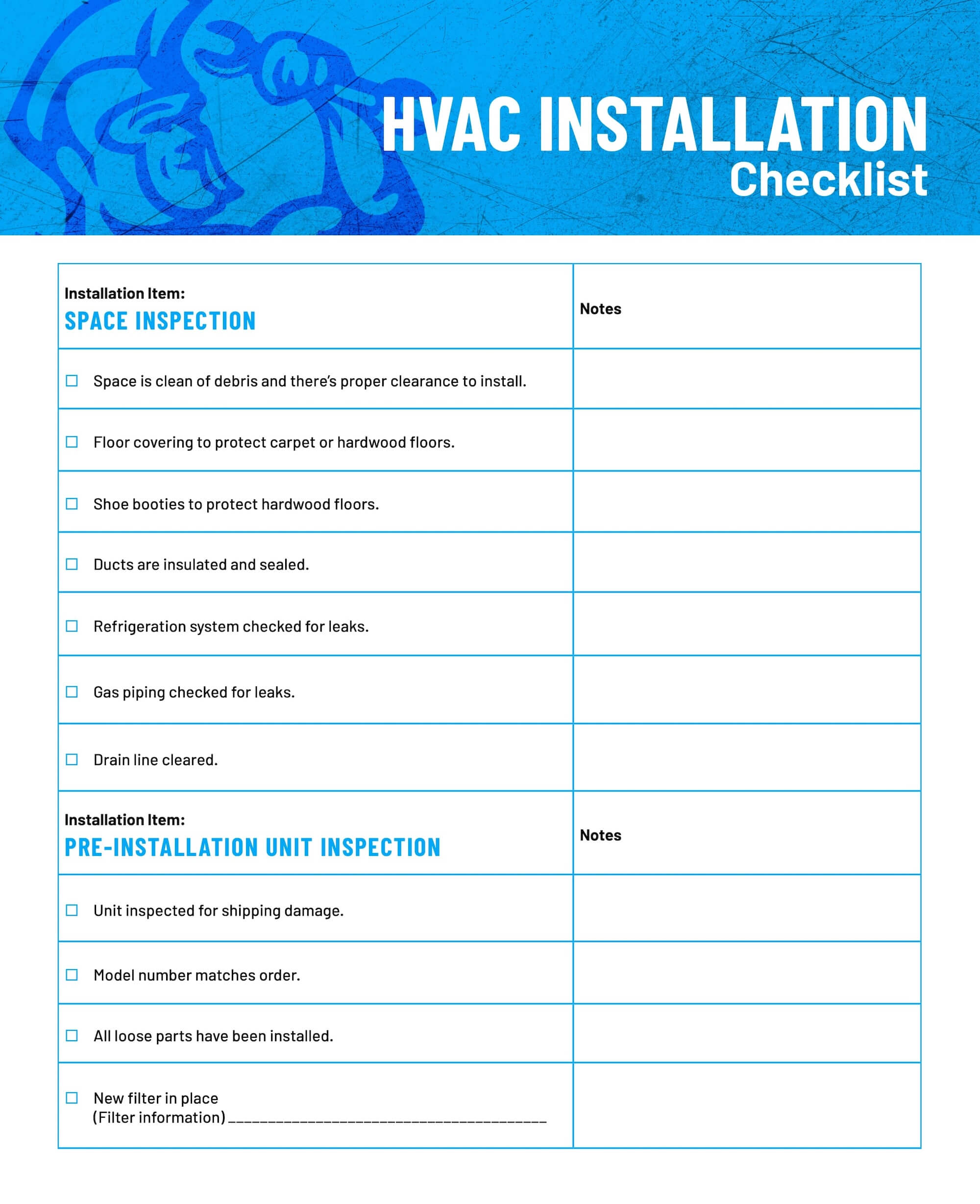 HVAC Installation Checklist: Page 1 of 8