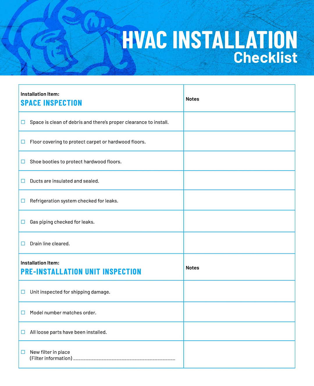 HVAC Installation Checklist: Page 1 of 8