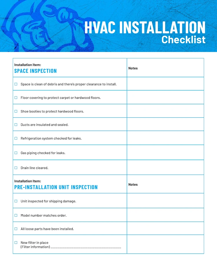 HVAC Installation Checklist: Page 1 of 8