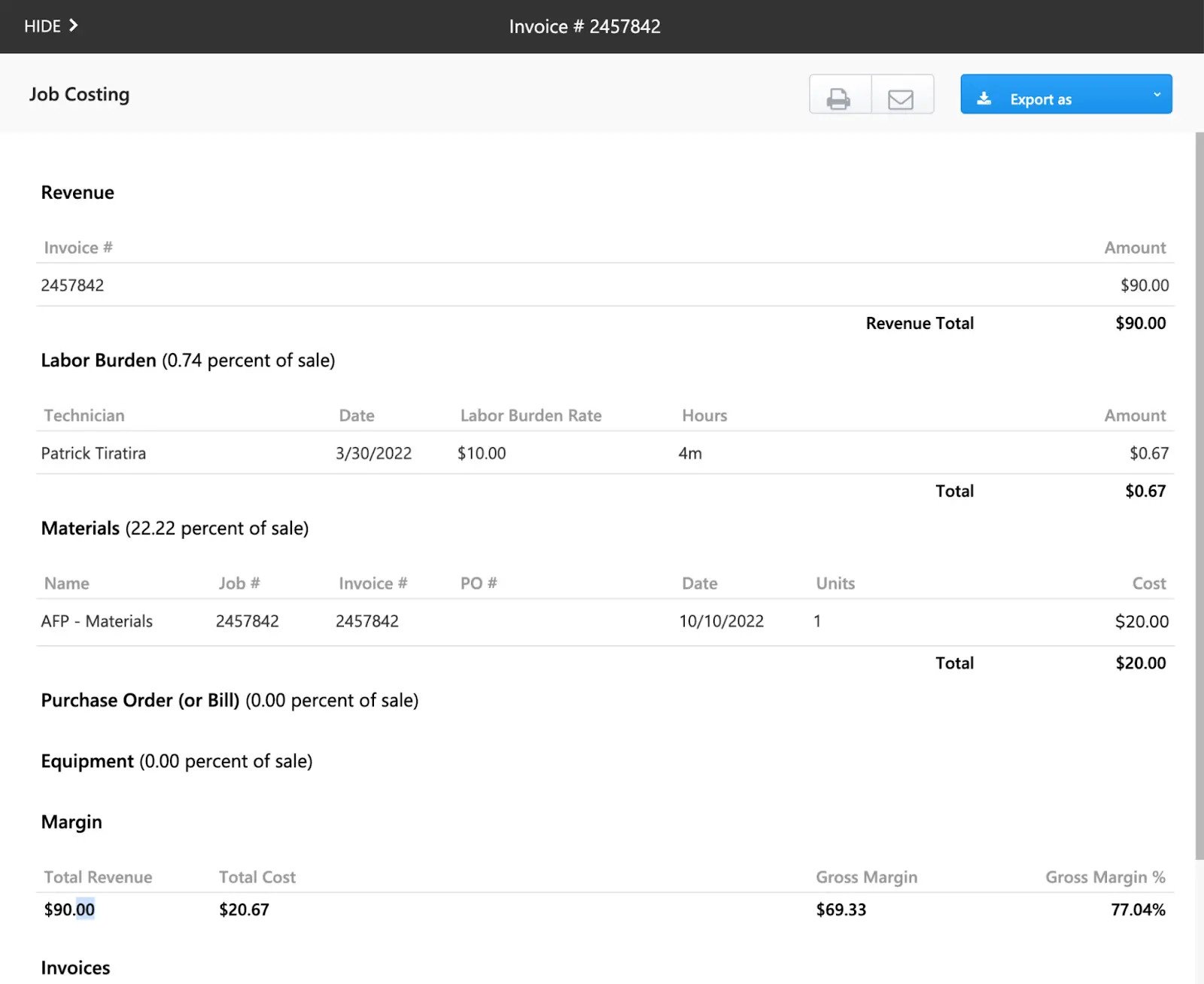 Job Costing screenshot