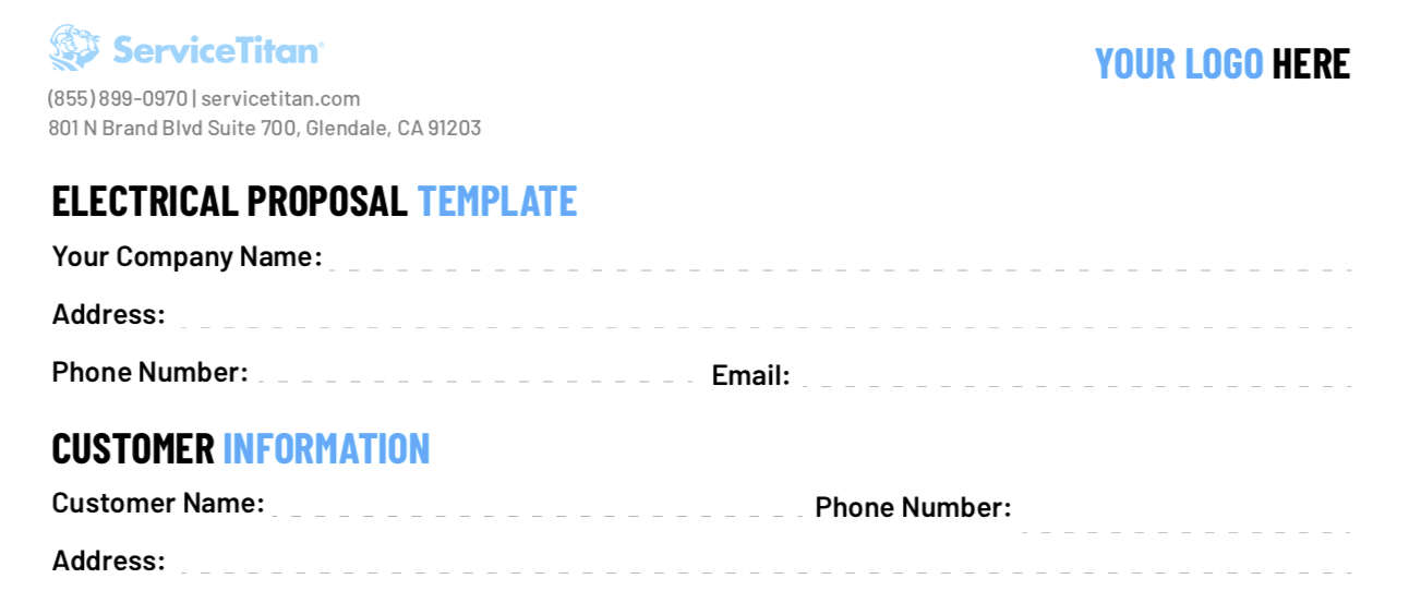 Free electrical proposal template from ServiceTitan: Customer Information