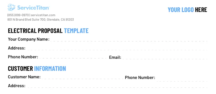 Free electrical proposal template from ServiceTitan: Customer Information
