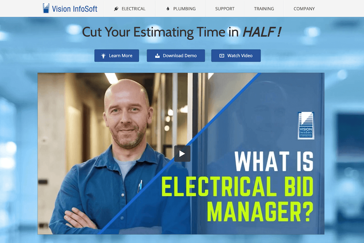 Vision InfoSoft homepage: Cut Your Estimating Time in Half!