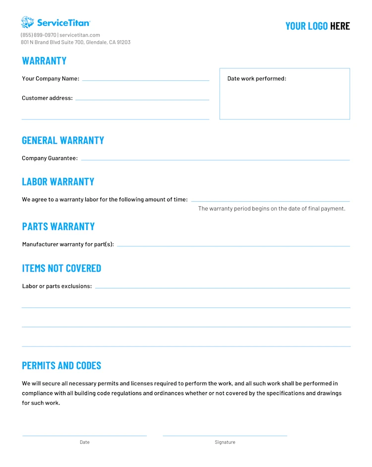 Warranty Template form