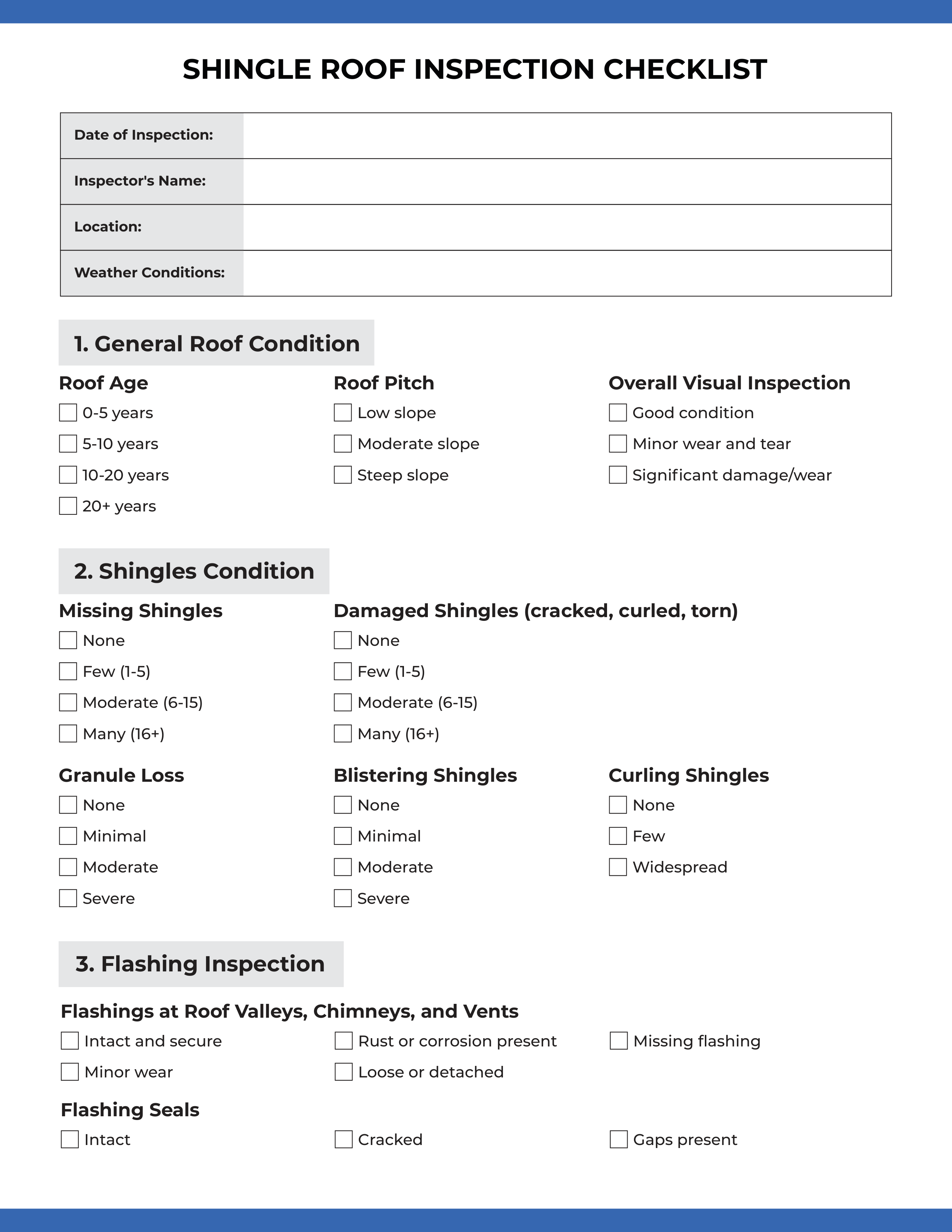 Shingle Roof Inspection Checklist: Page 1 of 3