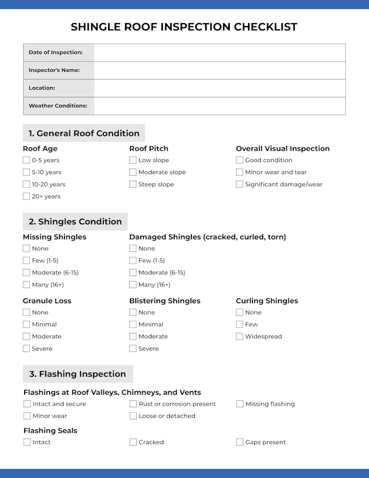 Shingle Roof Inspection Checklist: Page 1 of 3