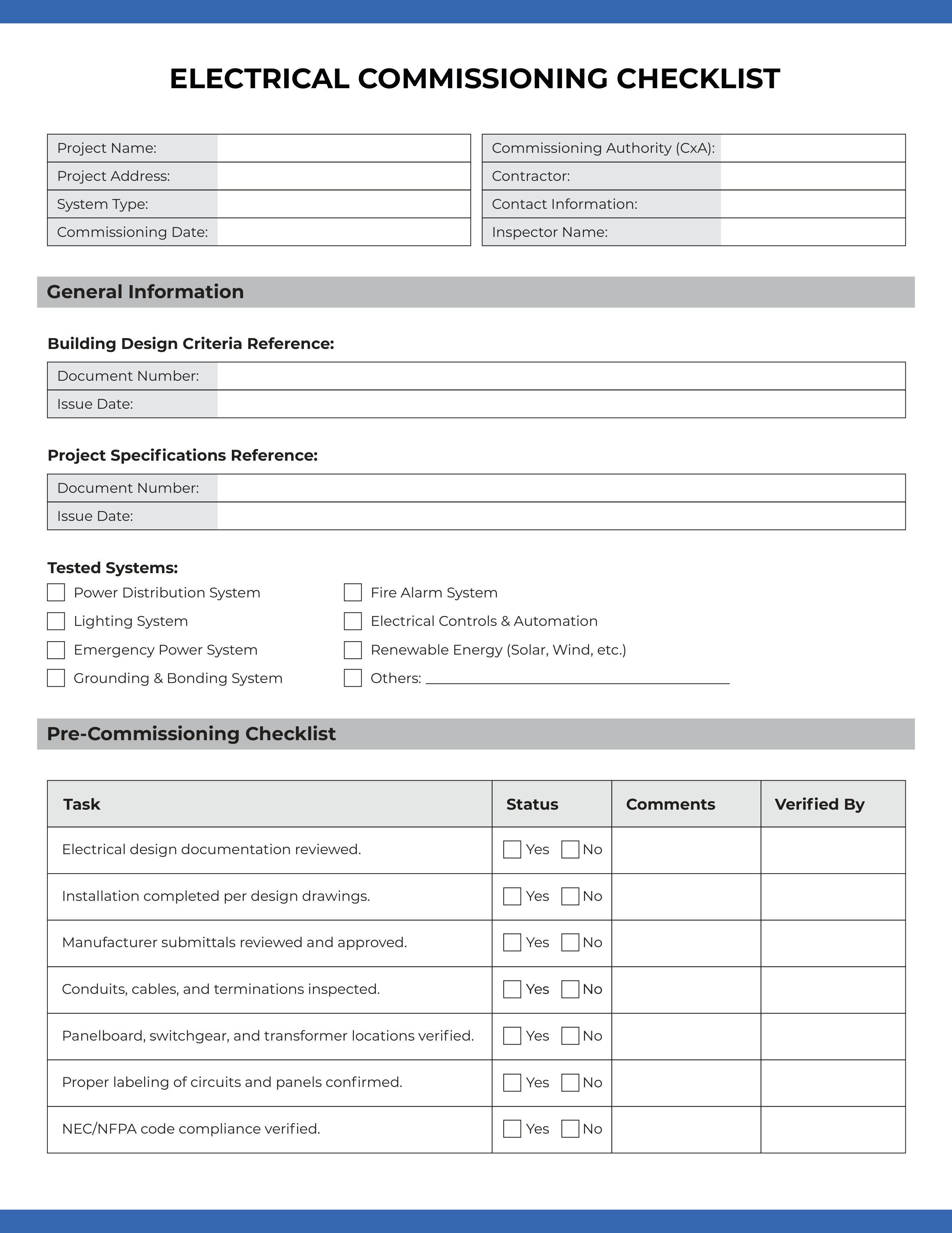 Electrical Commissioning Checklist: Page 1 of 5
