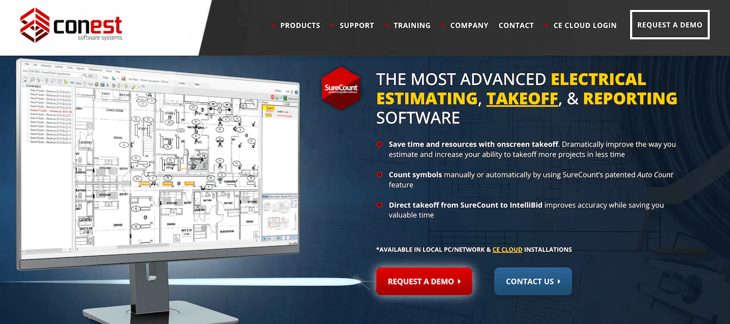 Conest homepage: Advanced Electrical, Estimating, Takeoff, and Reporting Software