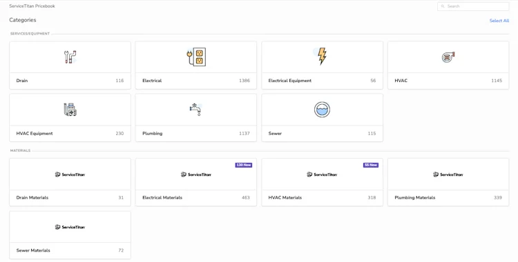Pricebook Categories in ServiceTitan