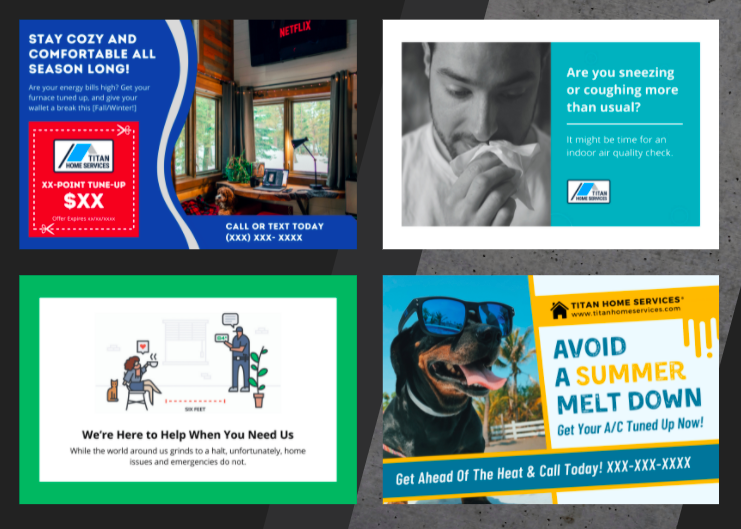 Seasonal Check-In Postcard Templates in ServiceTitan's Marketing Pro