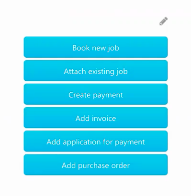 ServiceTitan's options include: Book new job, Attach existing job, Create payment, Add invoice, Add application for payment, Add purchase order