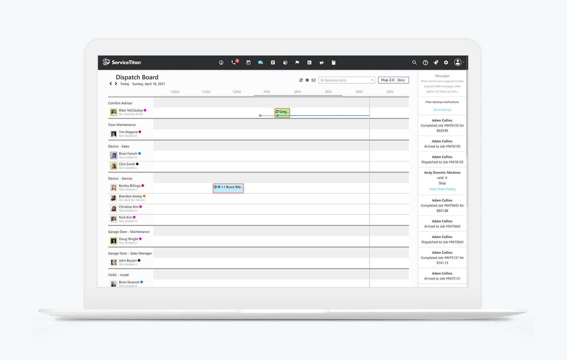 ServiceTitan commercial plumbing software: Dispatch Board