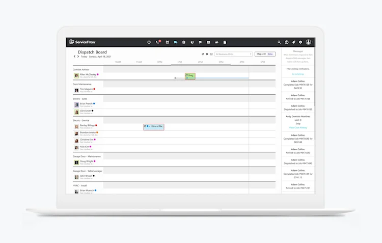 ServiceTitan commercial plumbing software: Dispatch Board