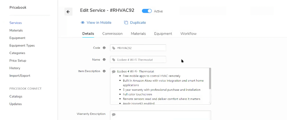 Easily Edit Service details within ServiceTitan