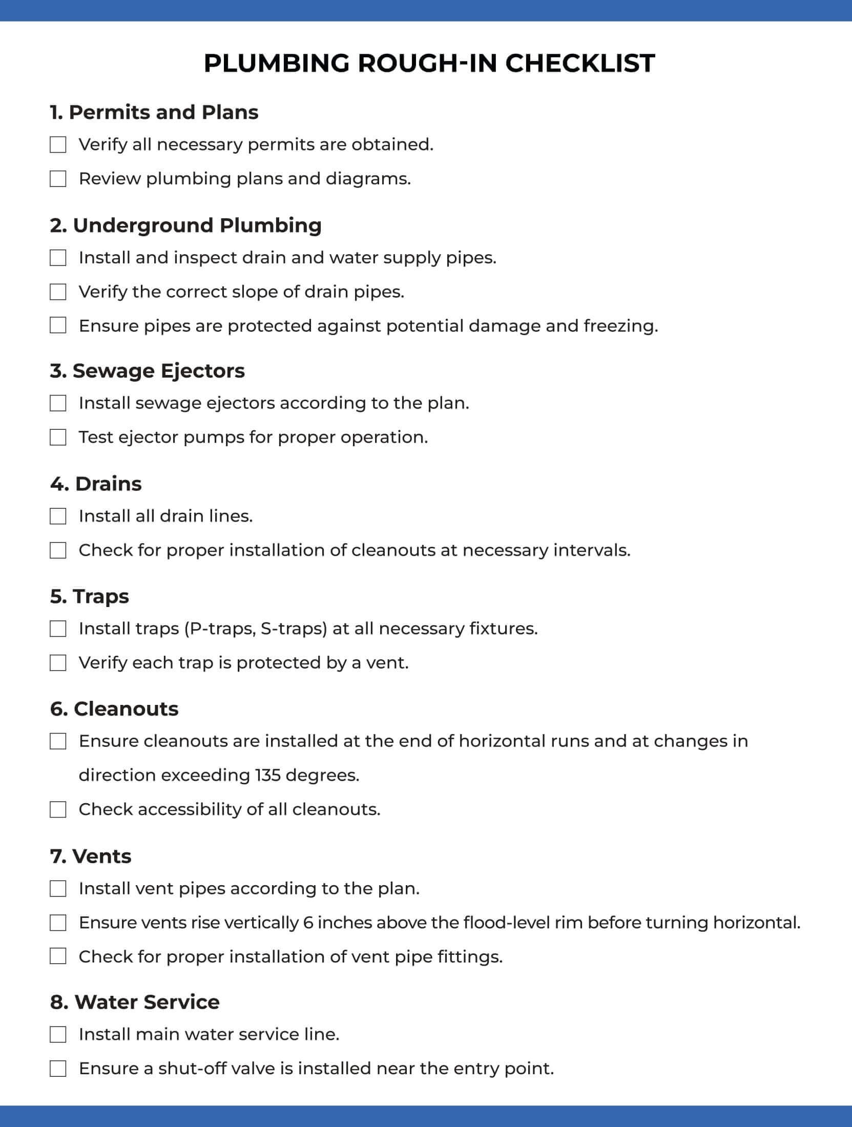 Plumbing Rough-In Checklist Template: Page 1 of 2