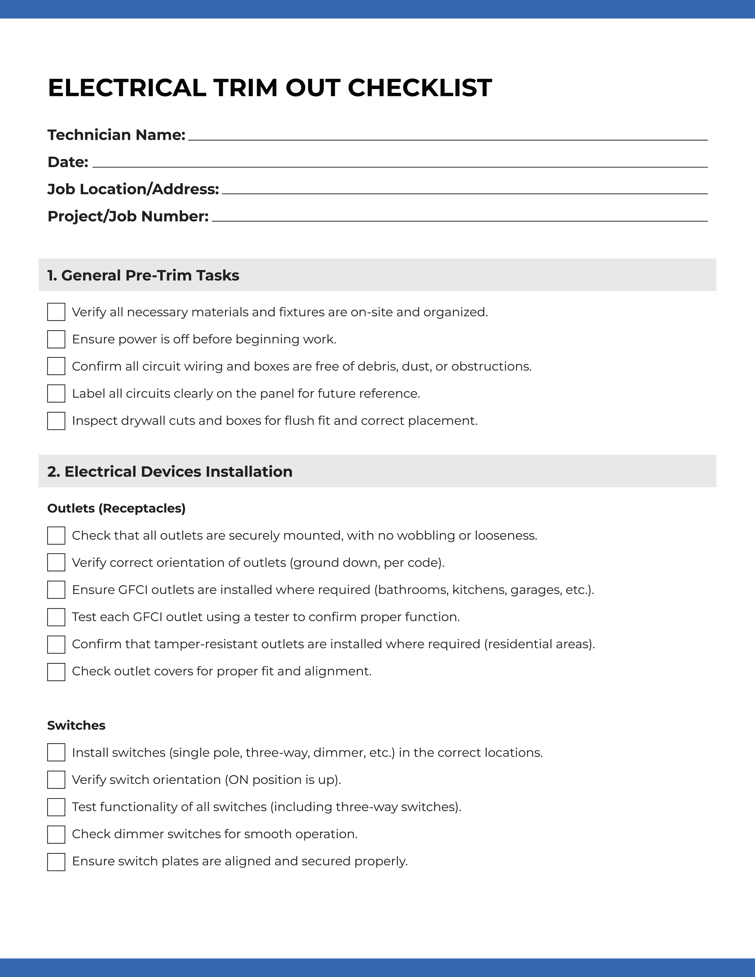 Electrical Trim-Out Checklist: Page 1 of 3