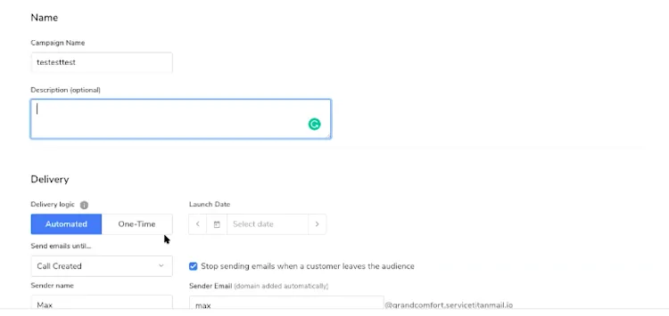 Campaign name and delivery options in ServiceTitan