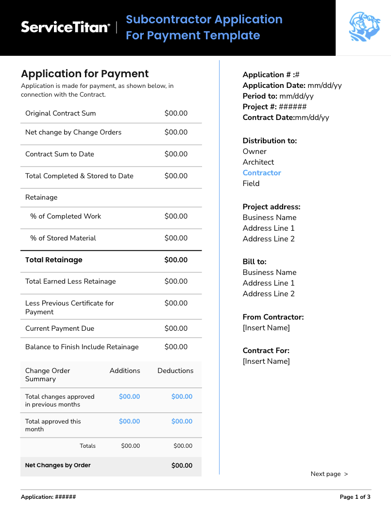Free Subcontractor Application for Payment Template from ServiceTitan