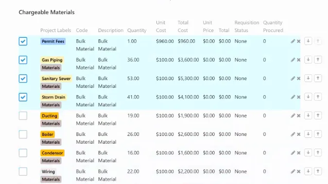 Subcontractor project tracking in ServiceTitan: Chargeable Materials