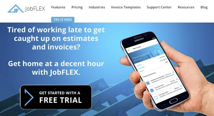 JobFLEX homepage: Tired of working late to get caught up on estimates and invoices? Get home at a decent hour with JobFLEX