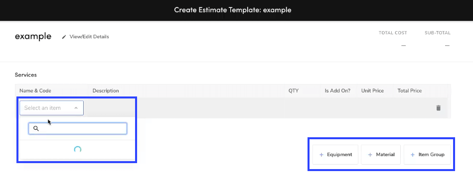 ServiceTitan's "Create Estimate Template" example