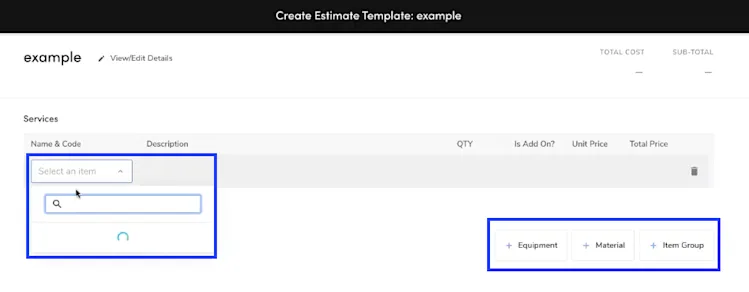 ServiceTitan's "Create Estimate Template" example