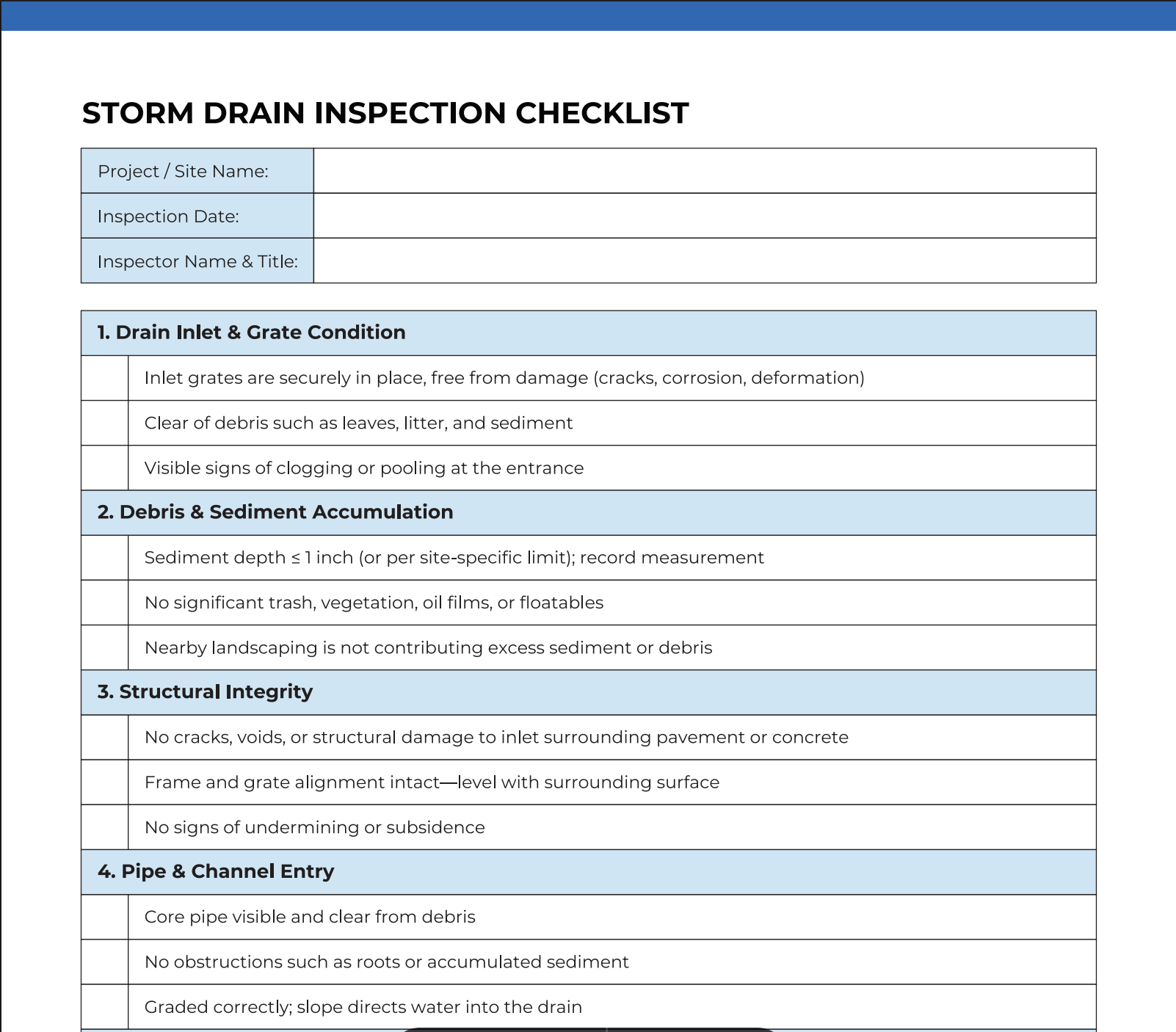 Storm Drain Inspection Checklist: Free PDF Download