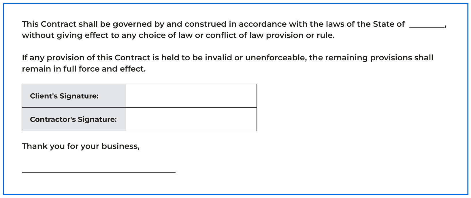 Plumbing Contract Template: Signature section