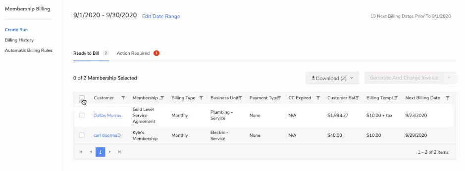 Membership billing is easy to keep track of in ServiceTitan