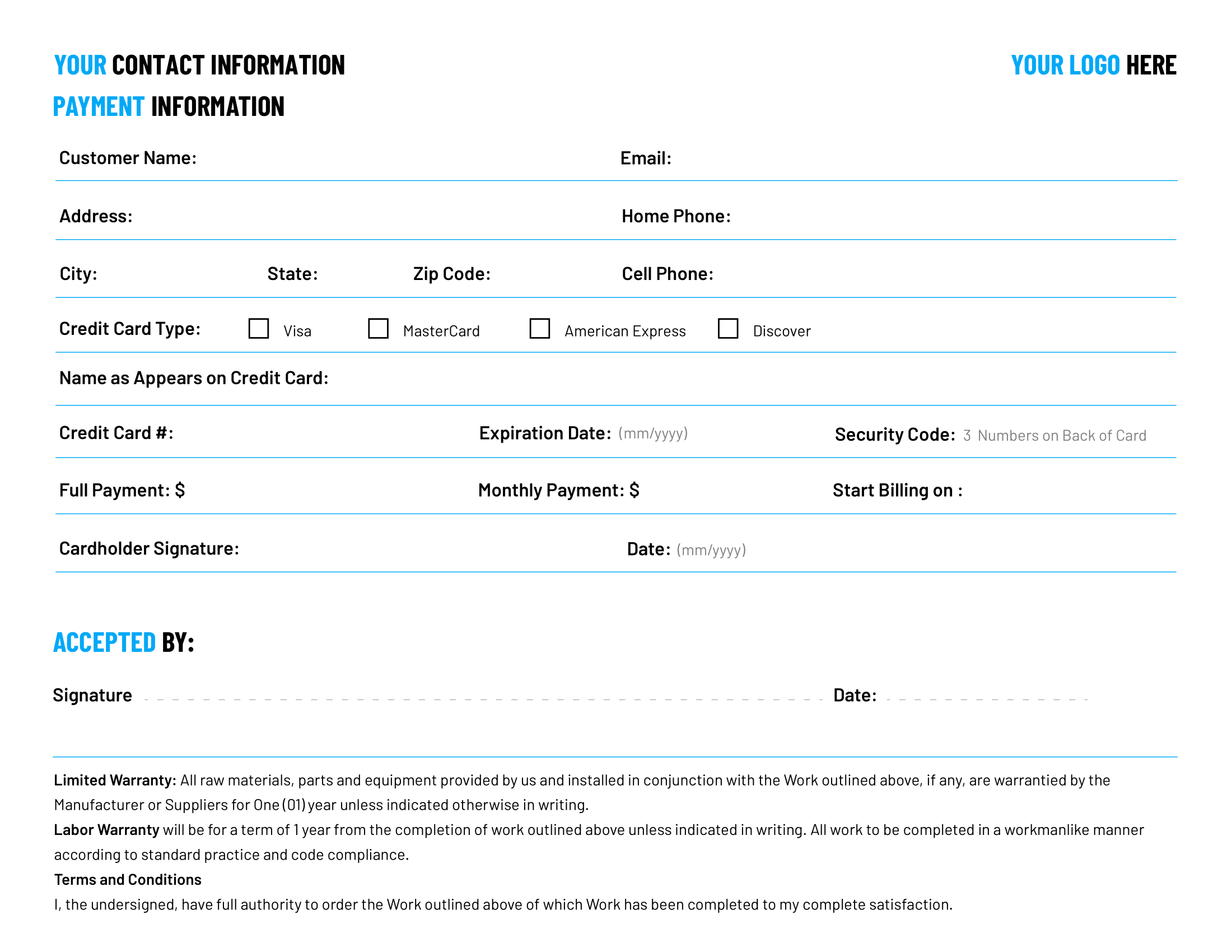 ServiceTitan's free electrical scope of work template: Payment Information