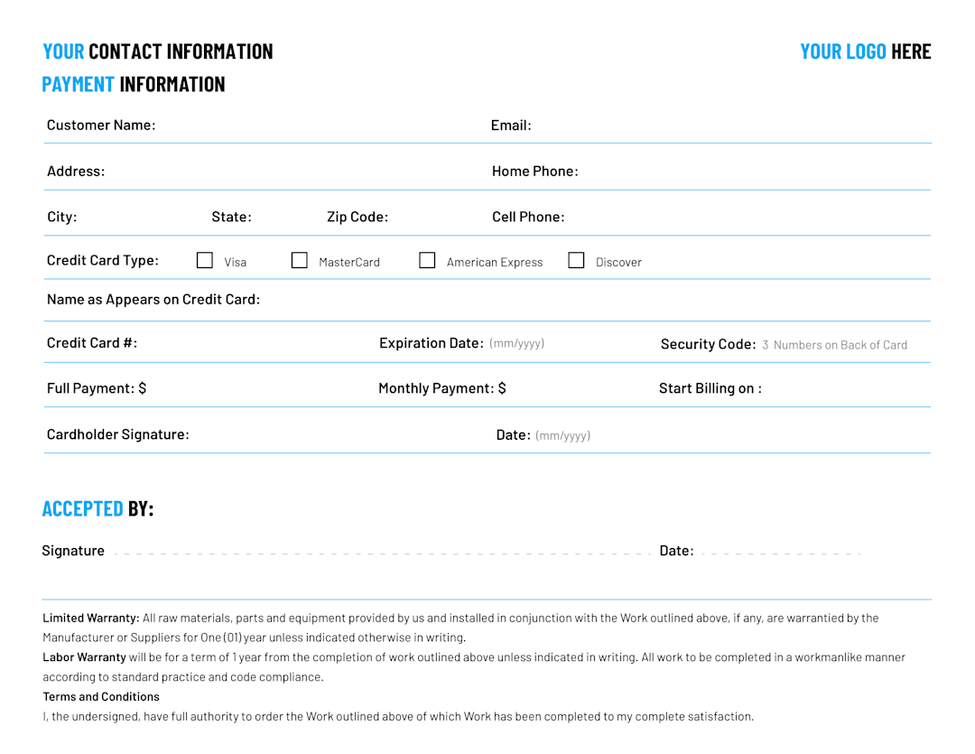 ServiceTitan's free electrical scope of work template: Payment Information