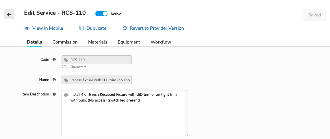 Edit Service Details in ServiceTitan: Code, Name, Description