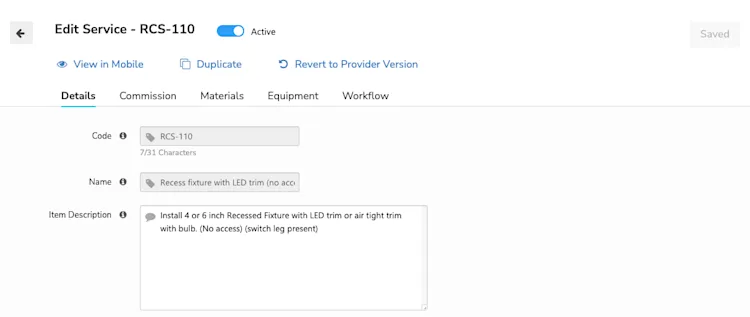 Edit Service Details in ServiceTitan: Code, Name, Description