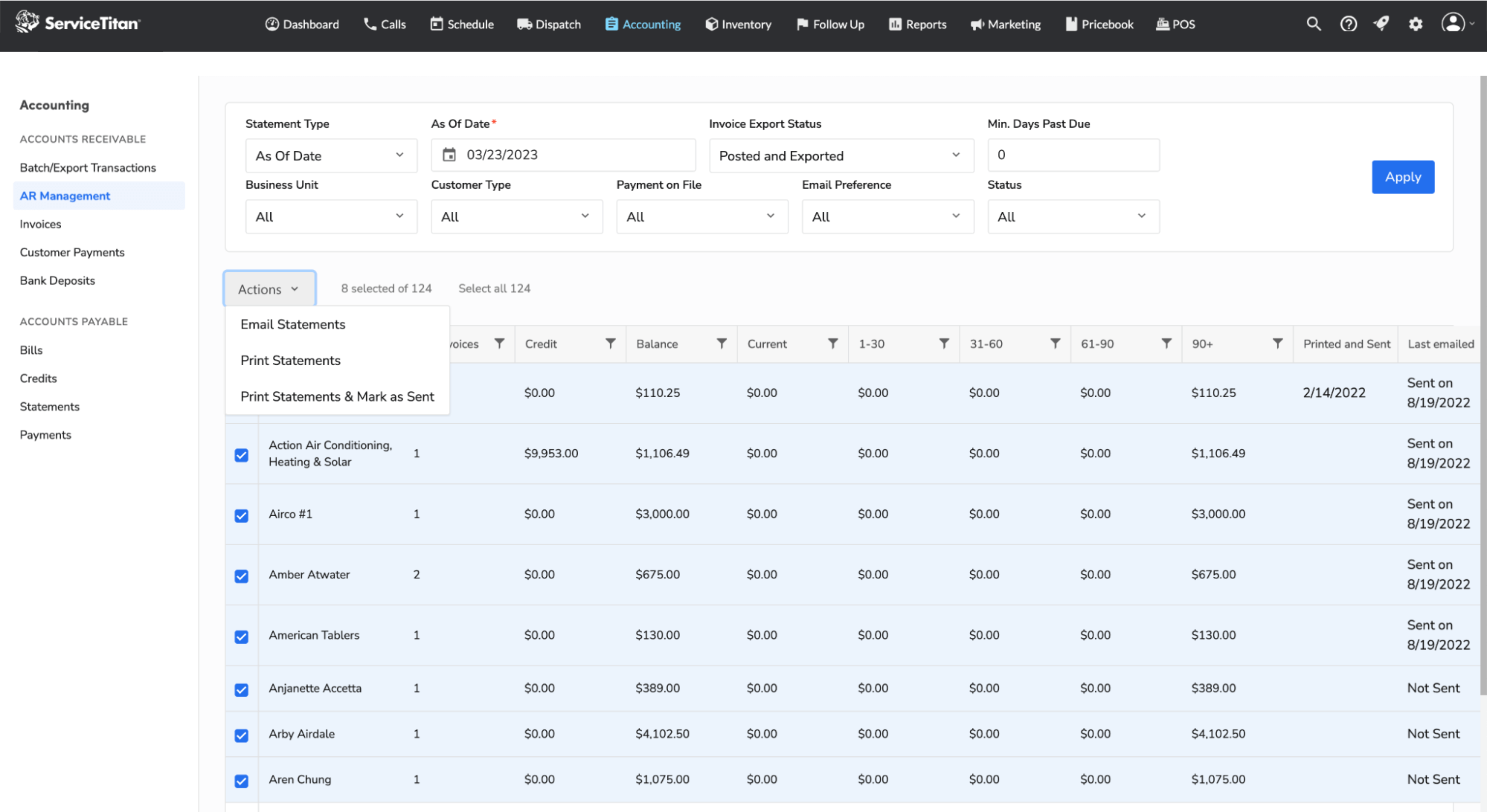 Accounting: AR Management (Actions and Statements)