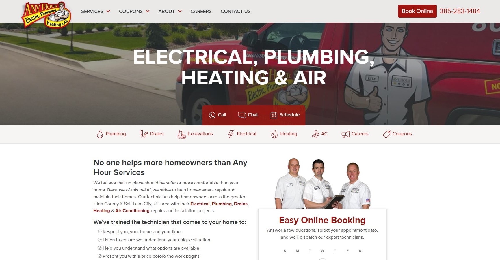 Any Hour Services homepage: Electrical, Plumbing, Heating & Air