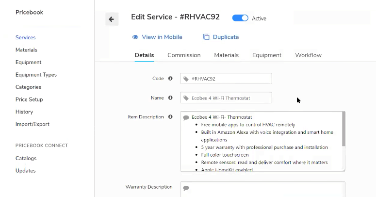Managing an HVAC Pricebook Service in ServiceTitan
