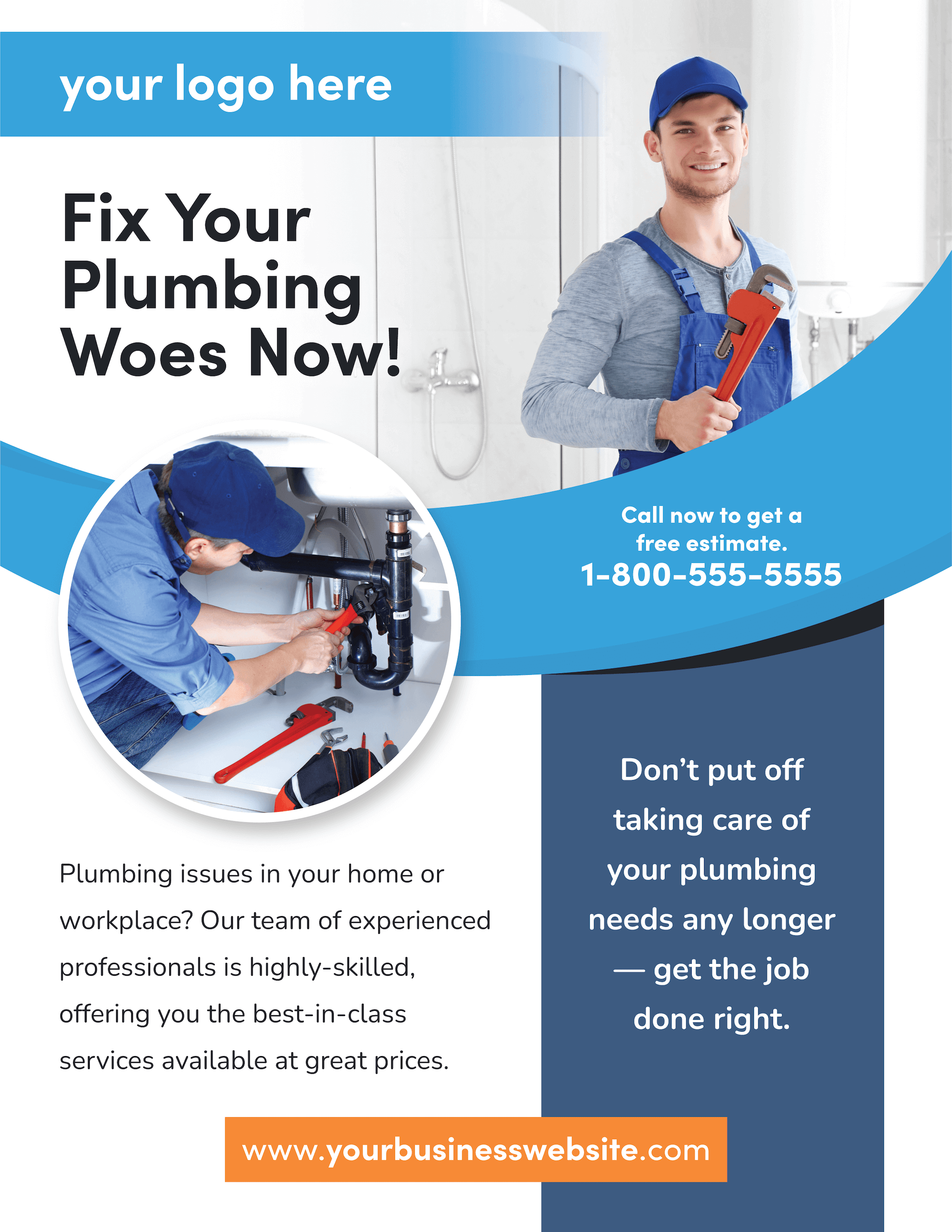 Free Plumbing Business Flyer Template by ServiceTitan (PNG)