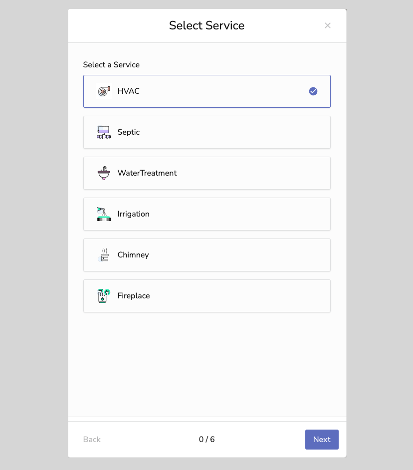 Select Service: HVAC, Septic, Water Treatment, Irrigation, Chimney, Fireplace