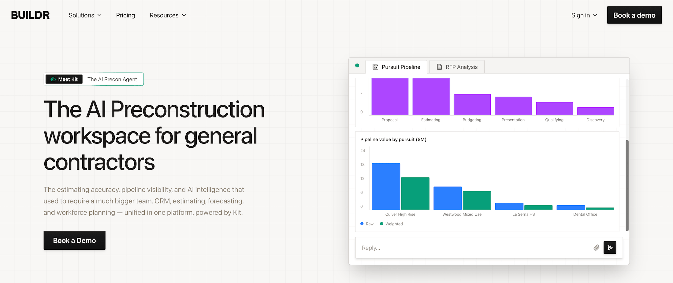 Buildr homepage: The platform that powers preconstruction